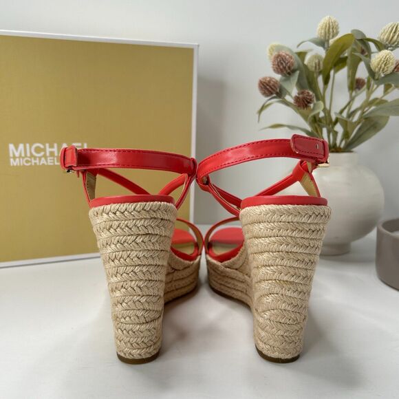 Michael Michael Kors Annie Wedge Faux Leather Sandal Dahlia 40T2AEHS1L Women 9M - Picture 4 of 10